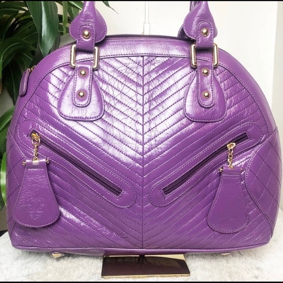 Sharif Purple Patent Leather Chevron Striped Bag